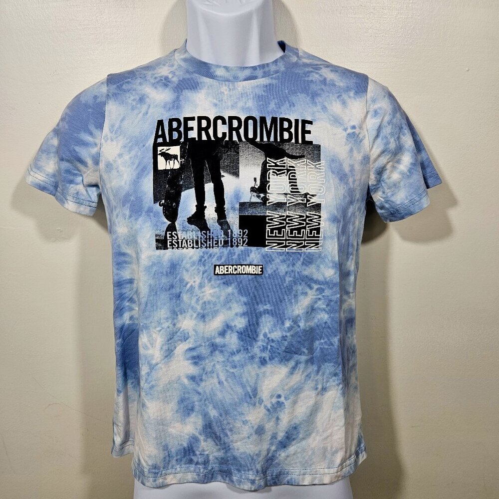 Abercrombie NEW YORK Branded BLUE Tie Dye Tee, Crew Neck, Size KIDS 13/14   (56)
